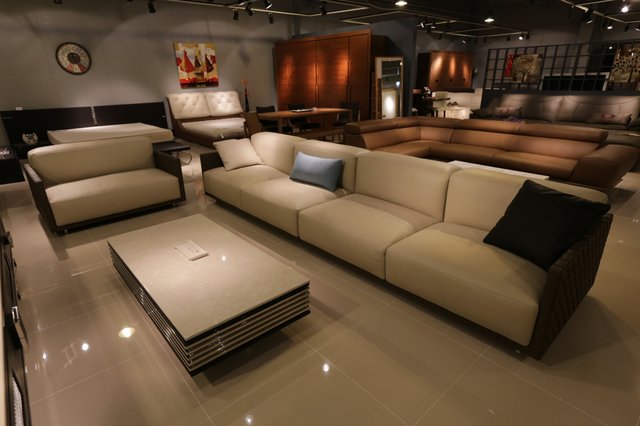 sofas lined up and arranges in a furniture store