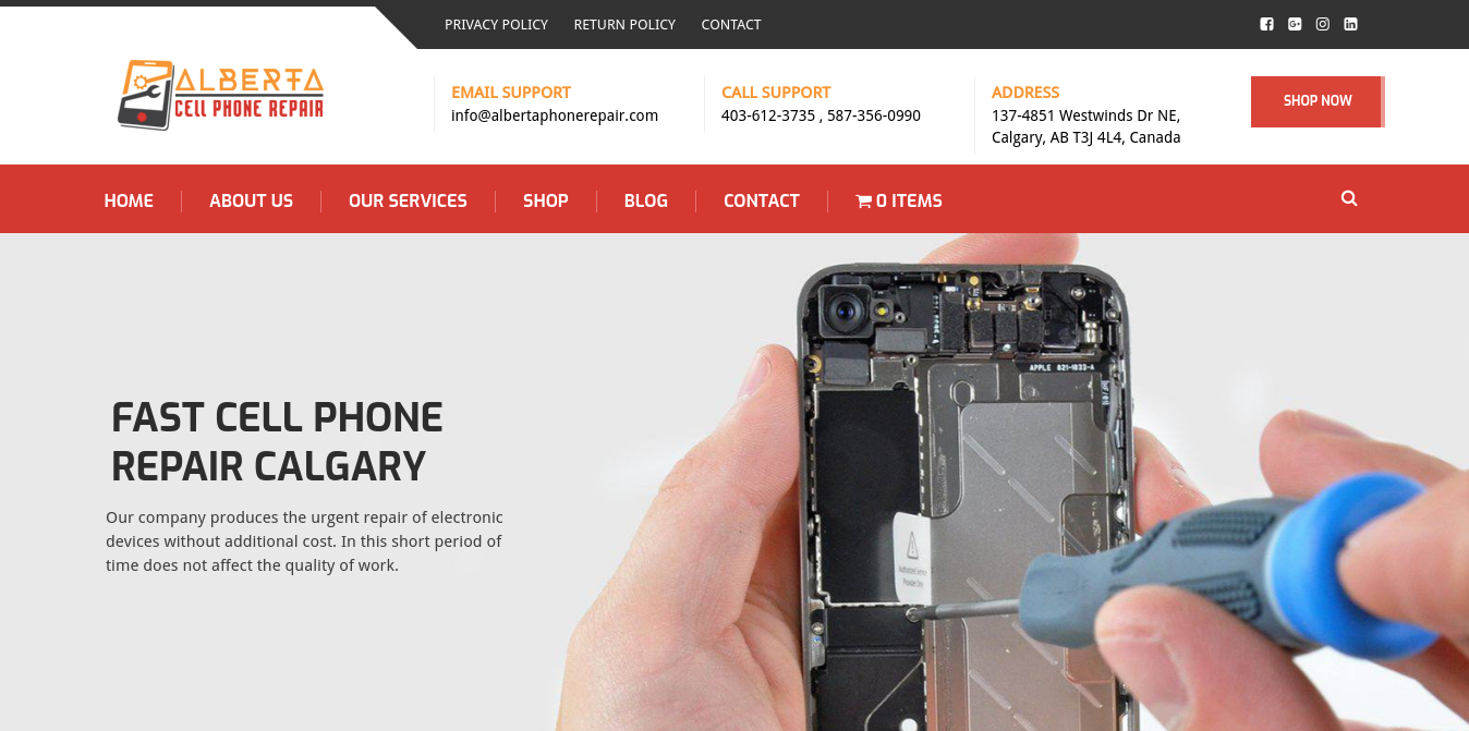 Site Web de réparation de téléphones cellulaires de l'Alberta