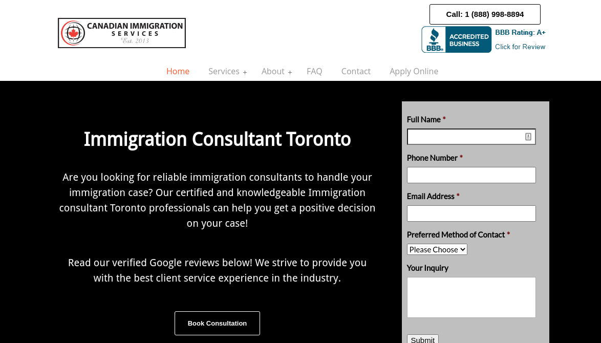 Canadian Immigration Services Website