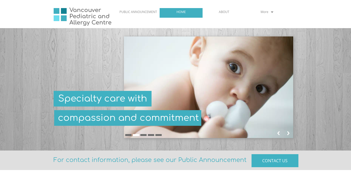 Site Web du centre pédiatrique et allergique de Vancouver